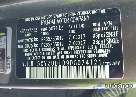 2013 Hyundai Santa Fe Sport из США, поврежденный, VIN 5XYZUDLB9DG024121